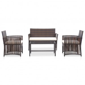 Set muebles de jardín 4 piezas y cojines ratán sintético marrón H