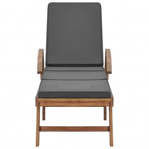 Tumbona con cojín madera maciza de teca gris oscuro H