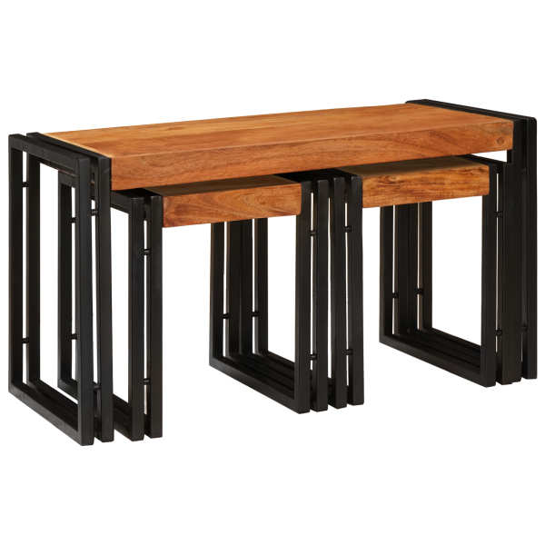 Mesas auxiliares 3 pcs Marrón y Negro Madera maciza de Acacia D