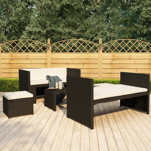 Set muebles de jardín 5 piezas y cojines ratán sintético negro D