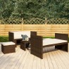 5 pcs conjunto lounge jardim c/ almofadões vime PE castanho 1
