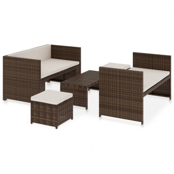 Set muebles de jardín 5 piezas y cojines ratán sintético marrón M 2