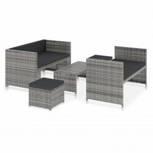 Set de muebles de jardín 5 pzas y cojines ratán sintético gris H