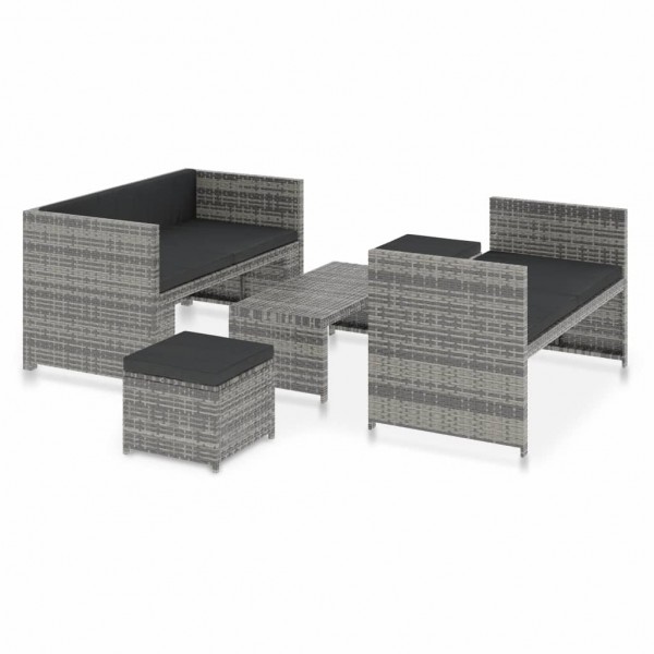 Set de muebles de jardín 5 pzas y cojines ratán sintético gris M 2