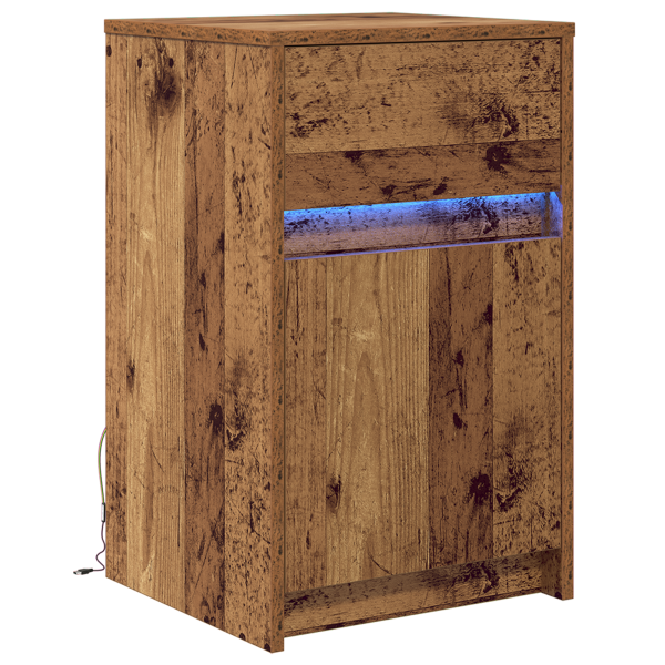 Armario de Noche LED con cajón Madera vieja 38 x 34 x 61 cm M 2