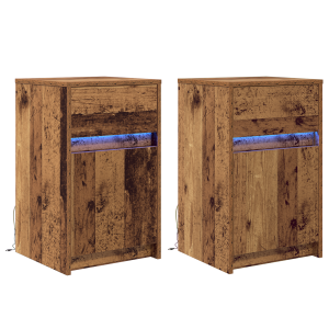 Armario de Noche LED 2 pcs Madera vieja 38 x 34 x 61 cm H