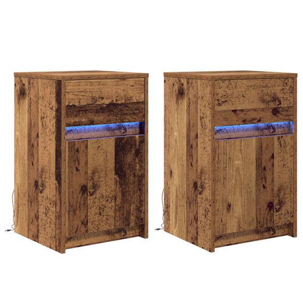 Armario de Noche LED 2 pcs Madera vieja 38 x 34 x 61 cm M 2