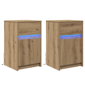 Armario de Noche LED 2 pcs Roble artisan 38 x 34 x 61 cm H