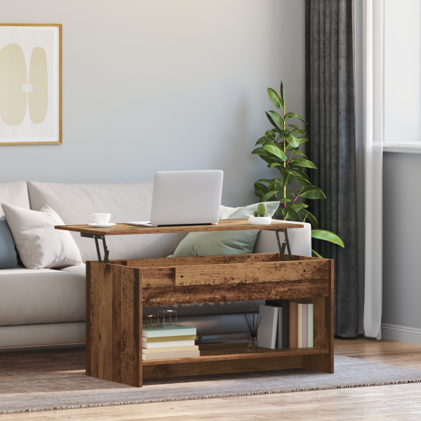 Mesa de Café con estante con almacenamiento Manual Madera vieja 102 x 50 x 52.5 cm M 4