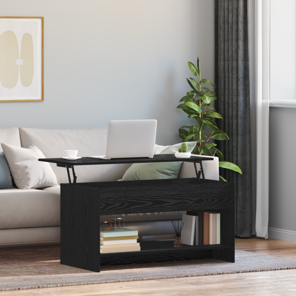 Mesa de Café con estante con almacenamiento Manual Roble negro 102 x 50 x 52.5 cm D