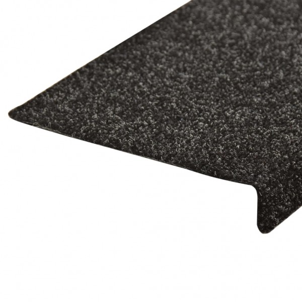 Alfombrilla de escaleras 15 uds tela punzonada negro 65x21x4 cm M 5