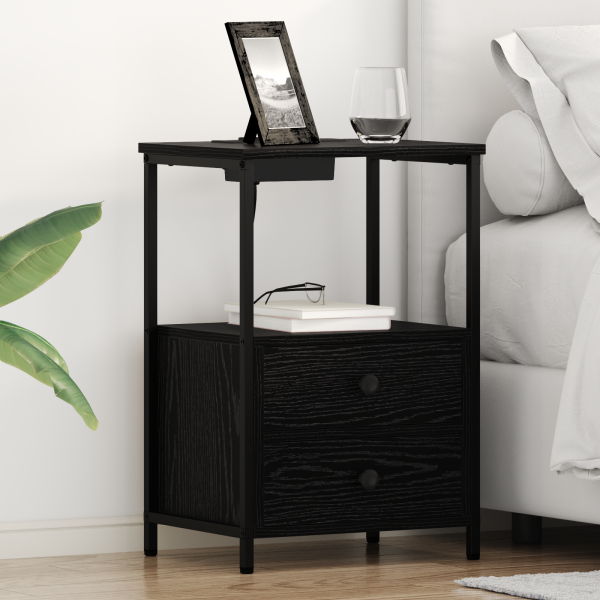 Cabinete de Noche con Estación de Carga 2 pcs Roble negro D