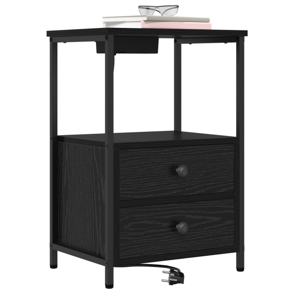 Cabinete de Noche con Estación de Carga 2 pcs Roble negro M 3