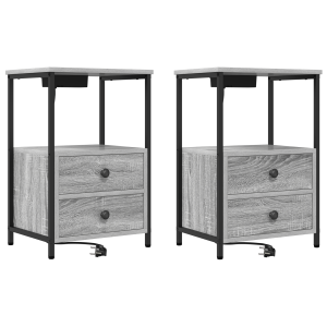 Cabinete de Noche con Estación de Carga 2 pcs Gris sonoma H