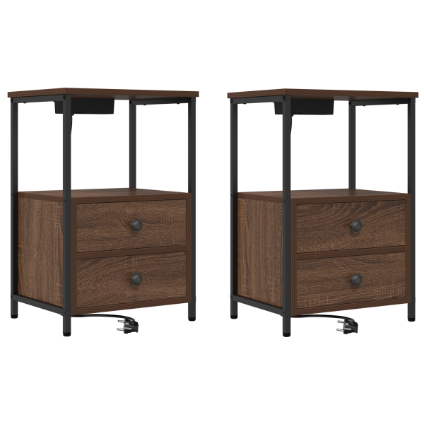 Cabinete de Noche con Estación de Carga 2 pcs Marrón roble M 2