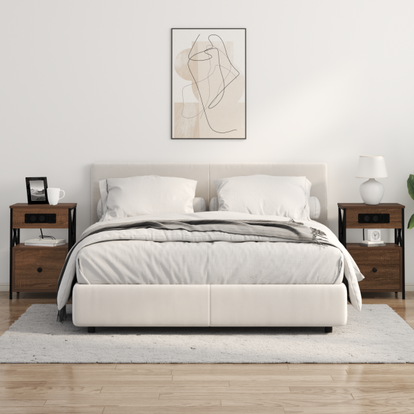 Cajoneras de Noche con cajón 2 pcs Marrón roble 40 x 31 x 60 cm M 4