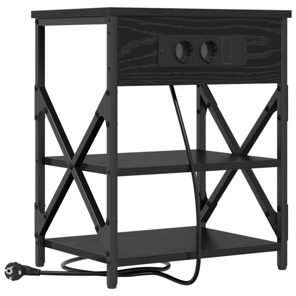 Cabinete de Noche con Estación de Carga con estante Roble negro M 2