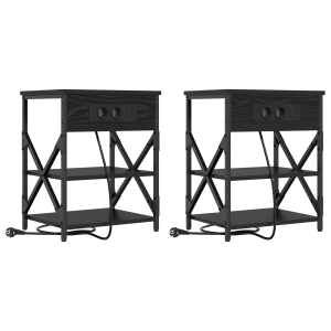Cabinete de Noche con Estación de Carga 2 pcs Roble negro H