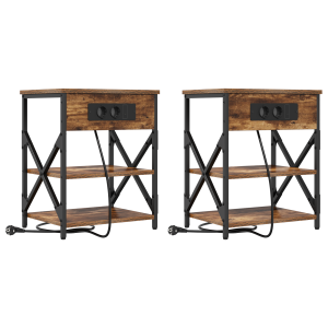 Cabinete de Noche con Estación de Carga 2 pcs Roble ahumado H