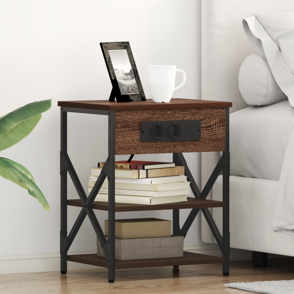 Cabinete de Noche con Estación de Carga 2 pcs Marrón roble D