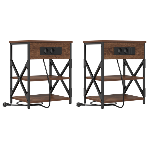 Cabinete de Noche con Estación de Carga 2 pcs Marrón roble M 2