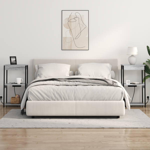 Cabinete de Noche con Estación de Carga con estante Gris sonoma M 4