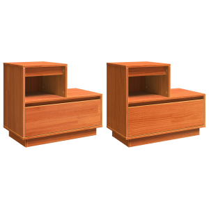 Armario de Noche con cajón 2 pcs Marrón cera 60 x 34 x 51 cm H