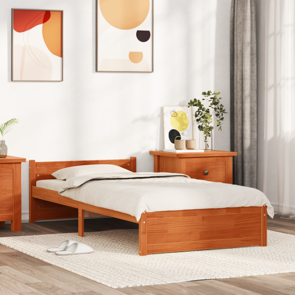 Estructura de cama con cabecera Marrón cera 100 x 200 cm D