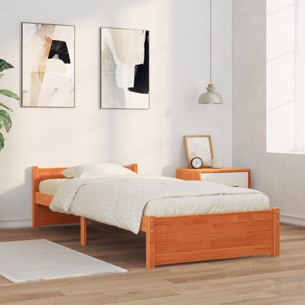 Estructura de cama con cabecera Marrón cera 100 x 200 cm M 5