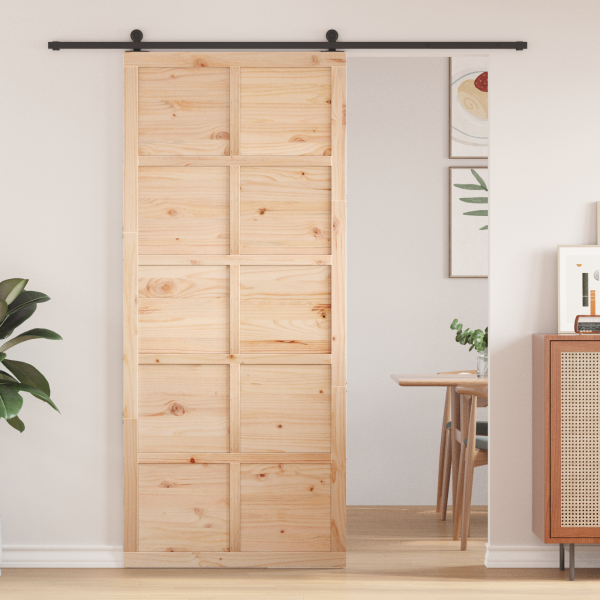 Puerta Corrediza Marrón 100 x 210 cm Madera maciza de pino D