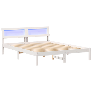 Estrutura da Cama com luzes de tira LED com cabeceira Branco 150 x 200 cm H