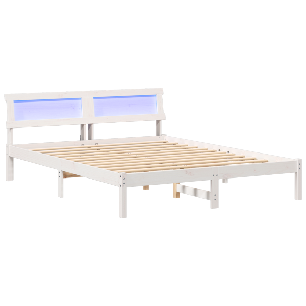 Estrutura da Cama com luzes de tira LED com cabeceira Branco 140 x 200 cm M 2