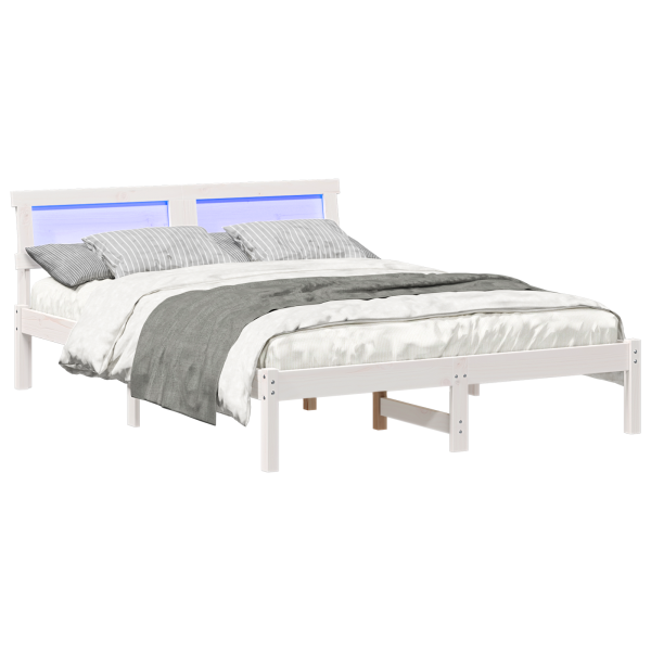 Estrutura da Cama com luzes de tira LED com cabeceira Branco 135 x 190 cm M 3