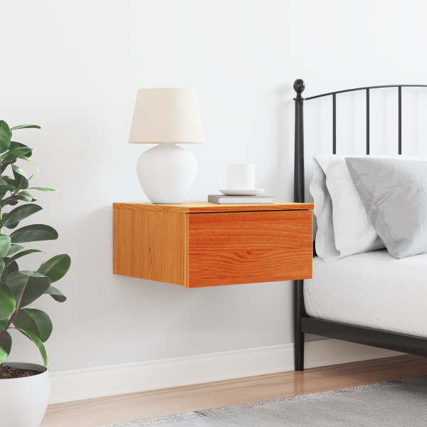 Mesita de noche montada en la pared con cajón Marrón cera M 4