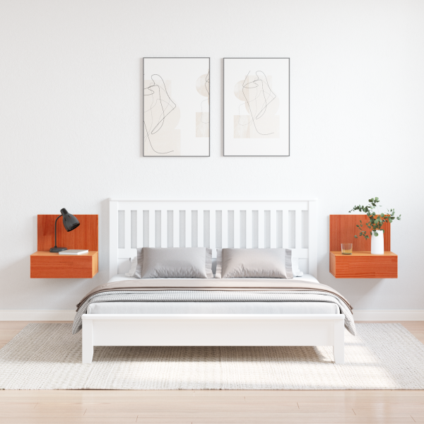 Mesita de noche montada en la pared con cajón 2 pcs Marrón cera M 4