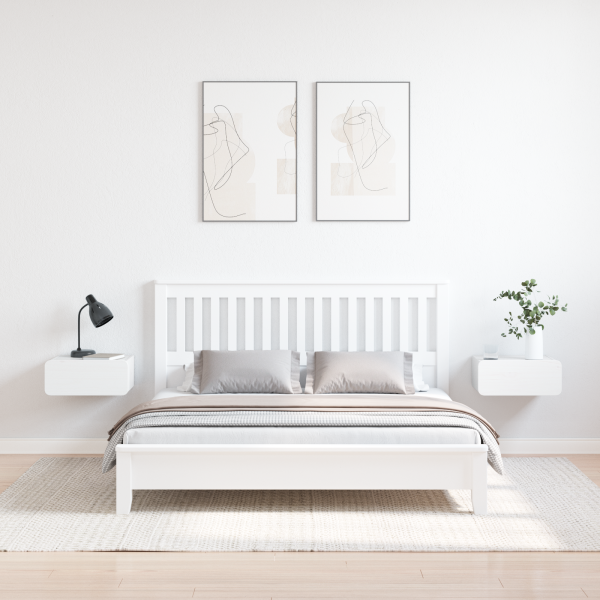 Mesita de noche montada en la pared con cajón 2 pcs Blanco M 4
