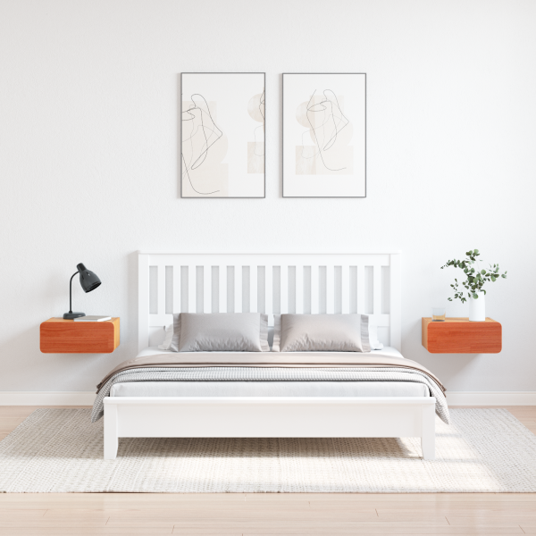 Mesita de noche montada en la pared con cajón 2 pcs Marrón cera M 4