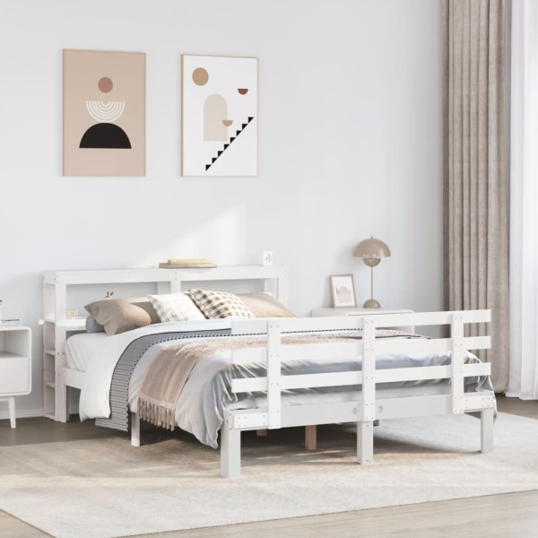 Estructura de cama con cabecero madera pino blanco 120x190 cm D