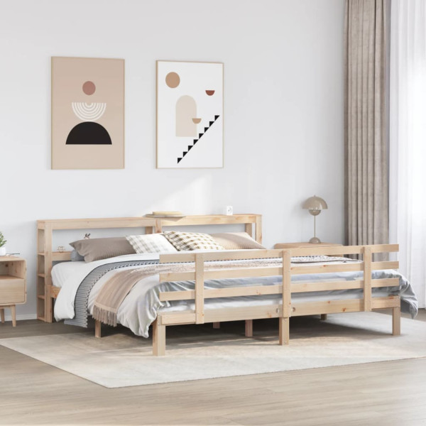 Estructura de cama con cabecero madera maciza de pino 200x200cm D