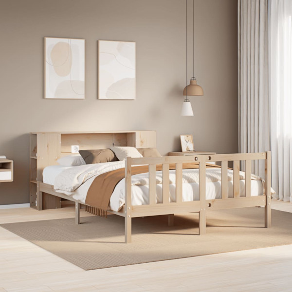Cama con estantería sin colchón madera maciza de pino 135x190cm D