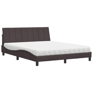 Cama com colchão 160x200 cm tecido castanho-escuro H
