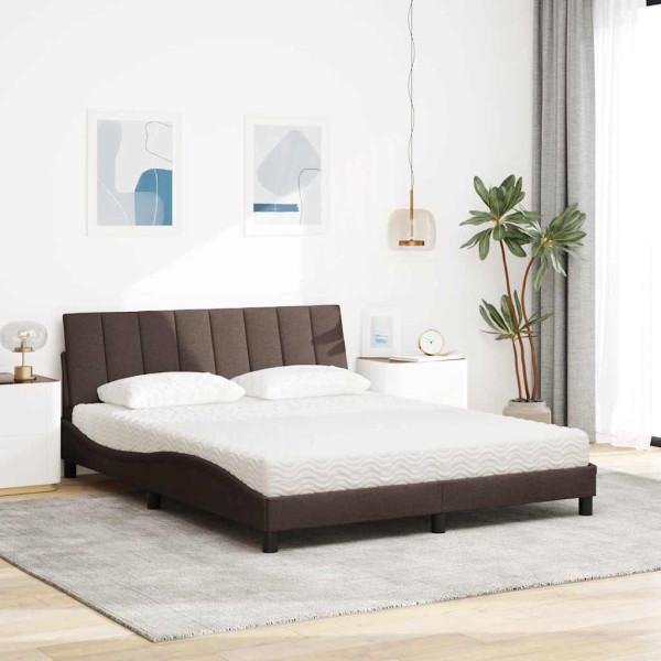 Cama com colchão 160x200 cm tecido castanho-escuro M 3