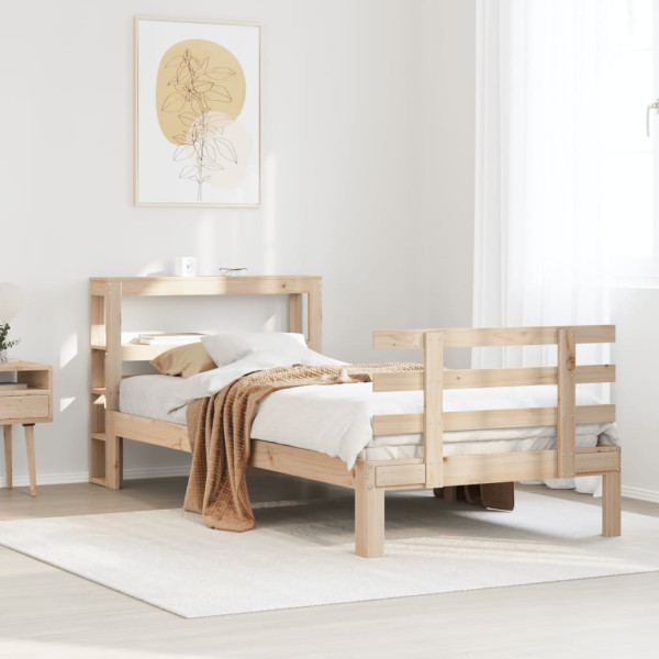 Estructura de cama con cabecero madera maciza pino 75x190 cm D