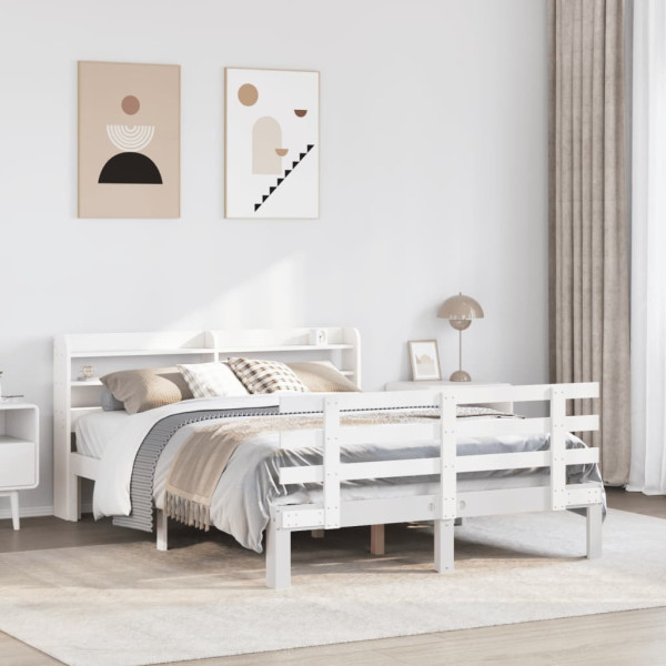 Estructura de cama con cabecero madera pino blanco 120x190 cm D