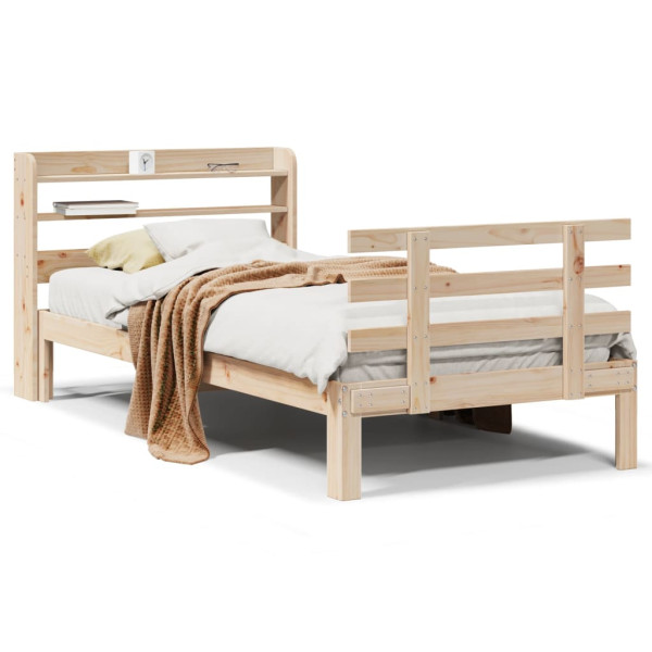 Estructura de cama con cabecero madera maciza pino 75x190 cm D