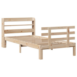 Estrutura de cama com cabeceira 75x190 cm pinho maciço H