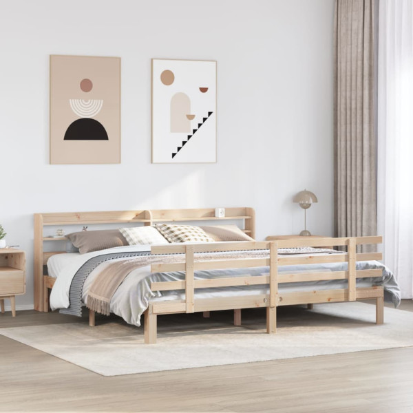 Estructura de cama con cabecero madera maciza de pino 200x200cm D