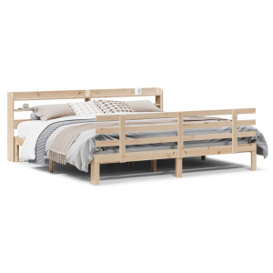 Estructura de cama con cabecero madera maciza de pino 200x200cm H