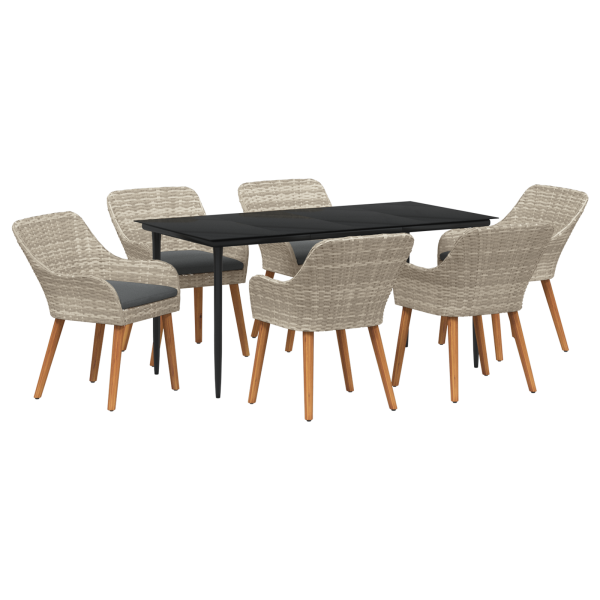 Conjunto de comedor 7 pcs Gris claro y negro Grande M 2