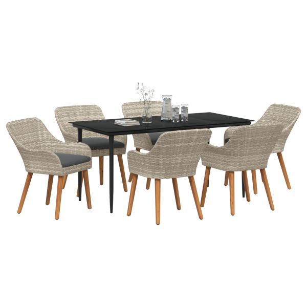 Conjunto de comedor 7 pcs Gris claro y negro Grande M 3